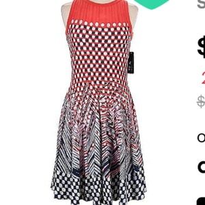 Nic + Zoe blue and white abstract sleeveless dress Sz L